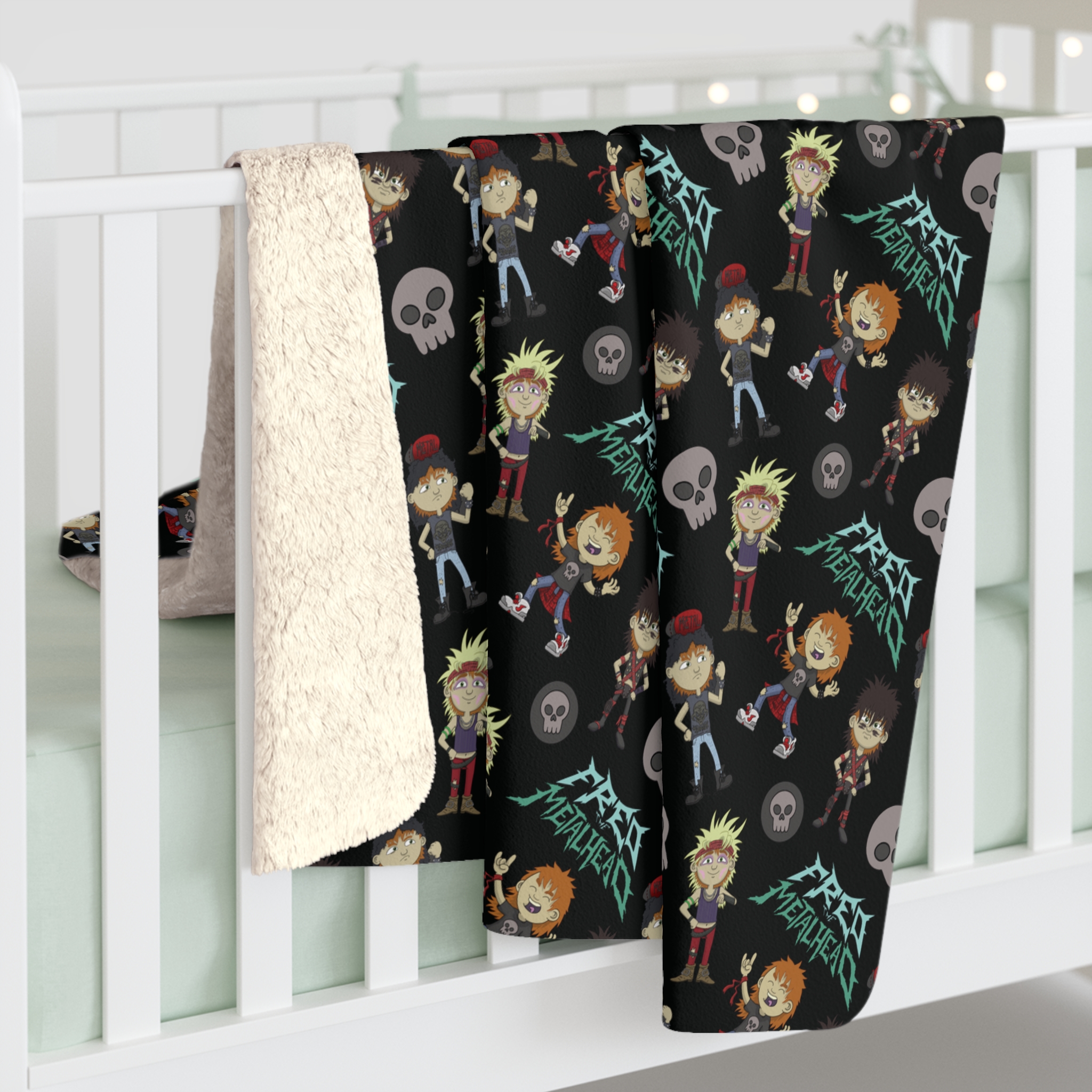 Fred The Metalhead Pattern - Sherpa Fleece Blanket - Image 4